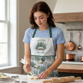 ファミリーキャビンパーソナライズされたウィンターパインフォレスト エプロン