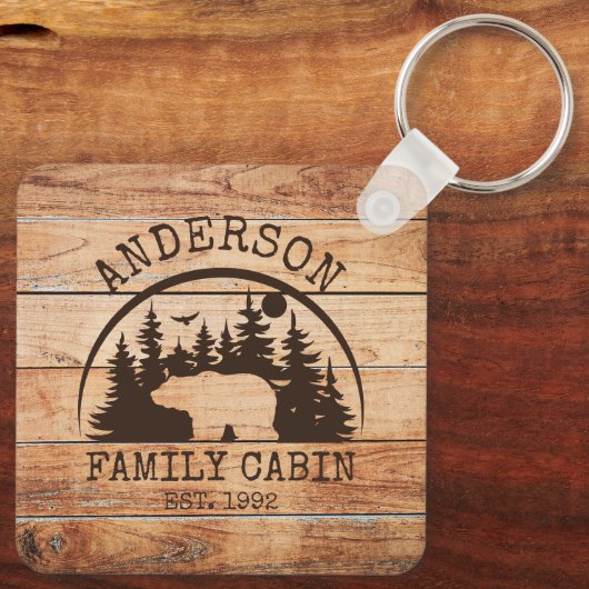 ファミリーキャビンパーソナライズされた名素朴木製 キーホルダー (裏面)