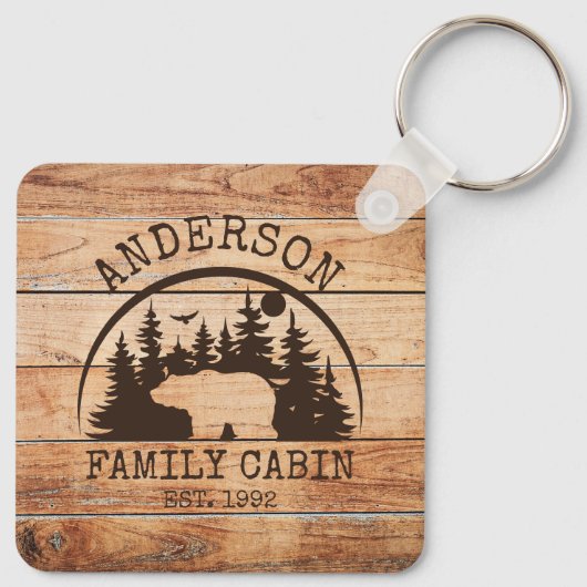 ファミリーキャビンパーソナライズされた名素朴木製 キーホルダー (裏面)