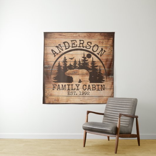 ファミリーキャビンパーソナライズされた名素朴木製 タペストリー (インサイチュ)