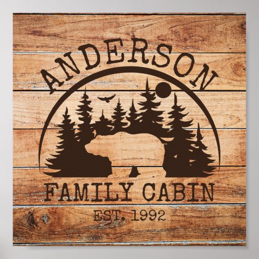 ファミリーキャビンパーソナライズされた名素朴木製 ポスター (正面)
