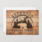 ファミリーキャビンパーソナライズされた名素朴木製 ポストカード (正面/裏面)