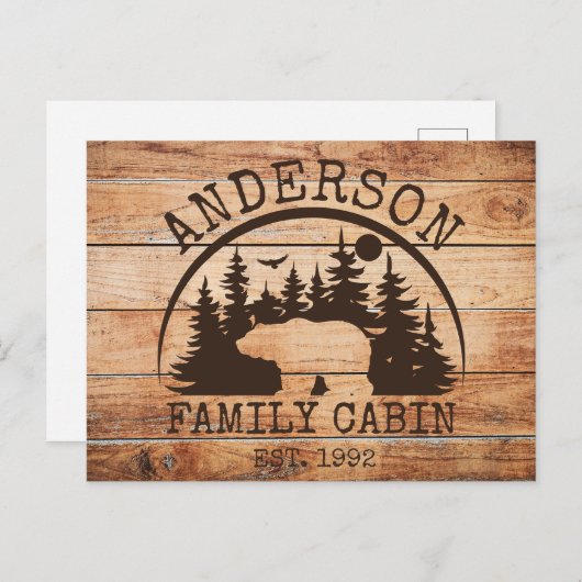 ファミリーキャビンパーソナライズされた名素朴木製 ポストカード (正面/裏面)