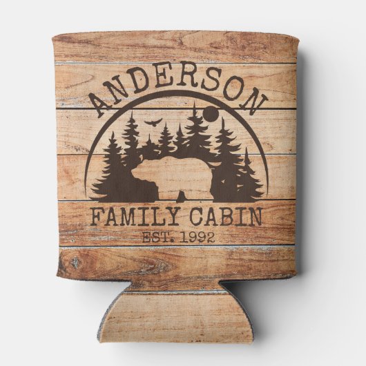 ファミリーキャビンパーソナライズされた名素朴木製 缶クーラー (裏面)