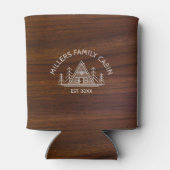 ファミリーキャビン名ダークブラウン木のテクスチャ 缶クーラー (裏面)