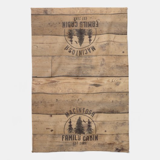 ファミリーキャビン名素朴ウッドパーソナライズされた キッチンタオル (縦)