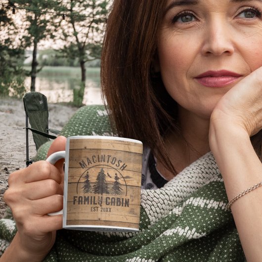 ファミリーキャビン名素朴ウッドパーソナライズされた コーヒーマグカップ
