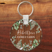 ファミリーキャビン素朴ウッドウォーターカラーアイビーセージシダ キーホルダー (正面)