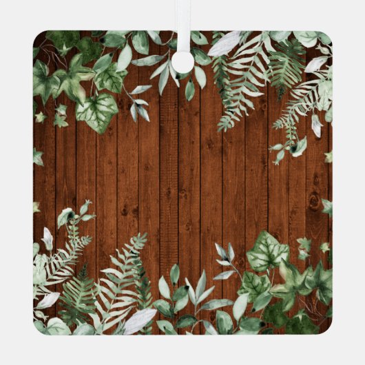 ファミリーキャビン素朴ウッドウォーターカラーアイビーセージシダ メタルオーナメント (裏面)