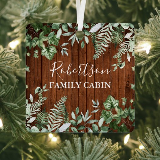 ファミリーキャビン素朴ウッドウォーターカラーアイビーセージシダ メタルオーナメント (インサイチュ)