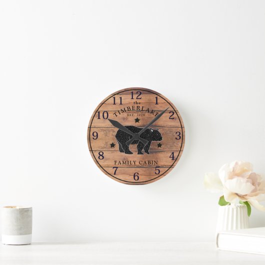 ファミリーキャビン素朴ウッドウォールパーソナライズされたクロック ラウンド壁時計 (ホーム)