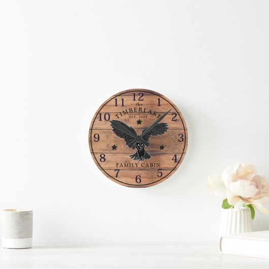 ファミリーキャビン素朴ウッドウォールパーソナライズされたクロック ラウンド壁時計 (ホーム)