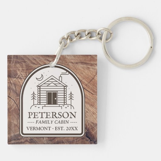 ファミリーキャビン素朴ウッドデコパーソナライズされたール キーホルダー (裏面)