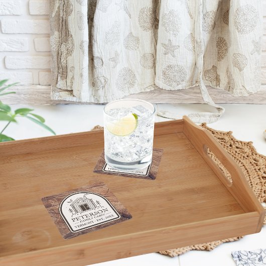 ファミリーキャビン素朴ウッドデコパーソナライズされたール スクエアペーパーコースター