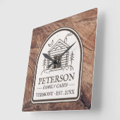 ファミリーキャビン素朴ウッドデコパーソナライズされたール スクエア壁時計 (傾斜)