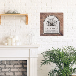 ファミリーキャビン素朴ウッドデコパーソナライズされたール スクエア壁時計