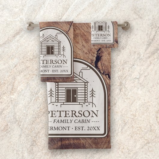 ファミリーキャビン素朴ウッドデコパーソナライズされたール バスタオルセット