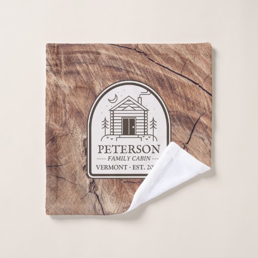ファミリーキャビン素朴ウッドデコパーソナライズされたール バスタオルセット (ウォッシュタオル)