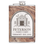 ファミリーキャビン素朴ウッドデコパーソナライズされたール フラスク (正面)