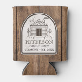 ファミリーキャビン素朴ウッドデコパーソナライズされたール 缶クーラー (正面)