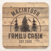 ファミリーキャビン素朴ウッドパーソナライズされた スクエアペーパーコースター (正面)