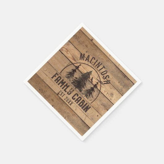 ファミリーキャビン素朴ウッドパーソナライズされた スタンダードカクテルナプキン (角)