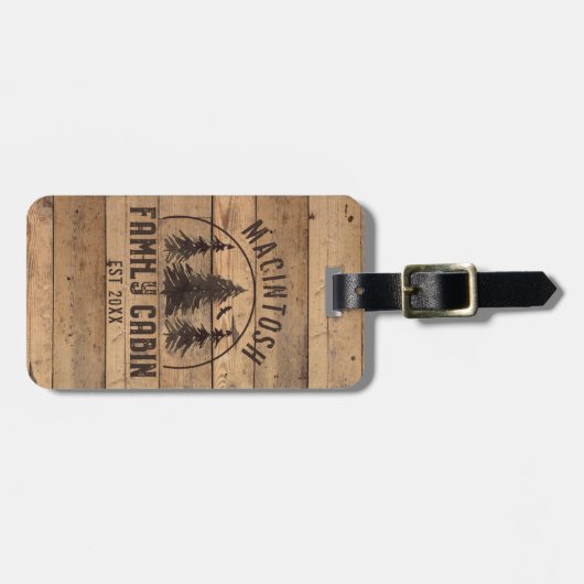 ファミリーキャビン素朴ウッドパーソナライズされた ラゲッジタグ (正面横)