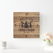 ファミリーキャビン素朴ウッドフォレストツリパーソナライズされたーズ スクエア壁時計 (ホーム)