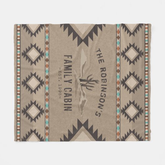 ファミリーキャビン素朴サウスウェスト先住民トバルサボテン フリースブランケット (正面(横))