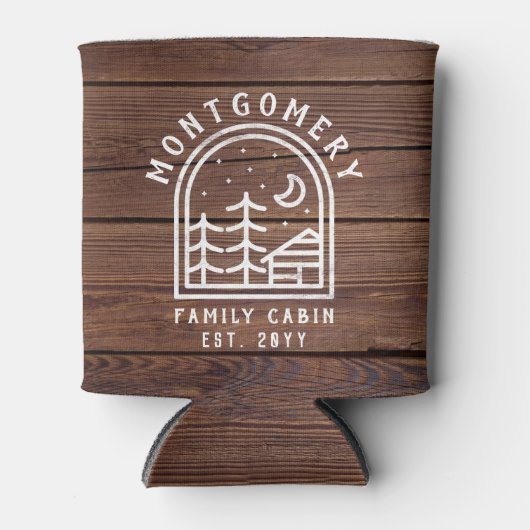 ファミリーキャビン素朴ダークウッドパーソナライズされた 缶クーラー (正面)