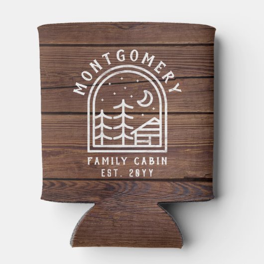 ファミリーキャビン素朴ダークウッドパーソナライズされた 缶クーラー (裏面)