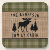 ファミリーキャビン素朴ムースパイングリーンプラディッドバーラップ コースター (正面)