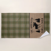 ファミリーキャビン素朴ムースパイングリーンプラディッドバーラップ ビーチタオル (正面)