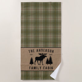ファミリーキャビン素朴ムースパイングリーンプラディッドバーラップ ビーチタオル