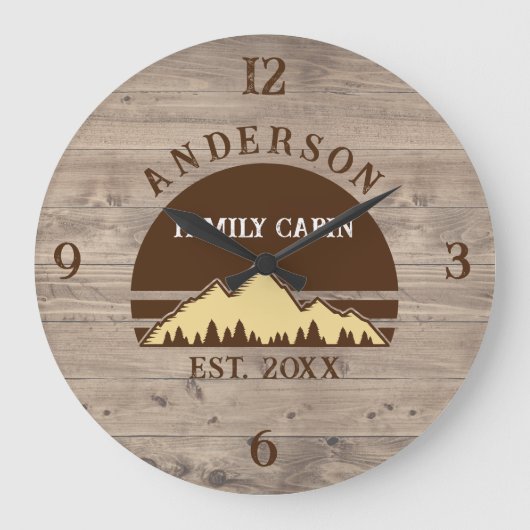 ファミリーキャビン素朴レトロツリーズファミリー名 ラージ壁時計 (正面)