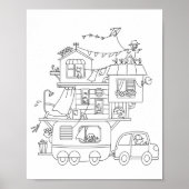 ファミリーキャンピングトレーラーカラーリングページ ポスター (正面)