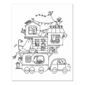 ファミリーキャンピングトレーラーカラーリングページ ラバースタンプ (インプリント)