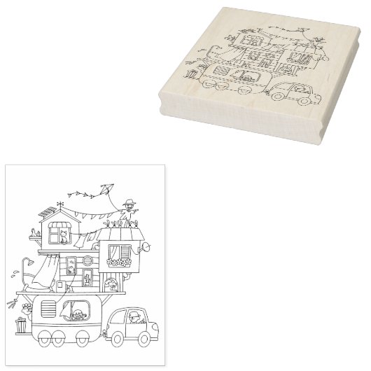 ファミリーキャンピングトレーラーカラーリングページ ラバースタンプ (押印)