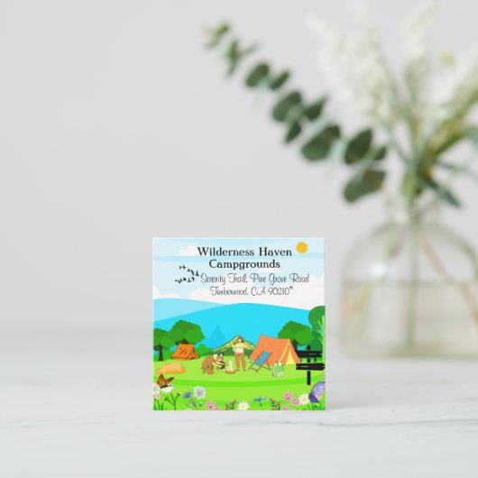 ファミリーキャンピングプロモーションカード自然インスパイア- スクエア名刺 (スタンド正面)