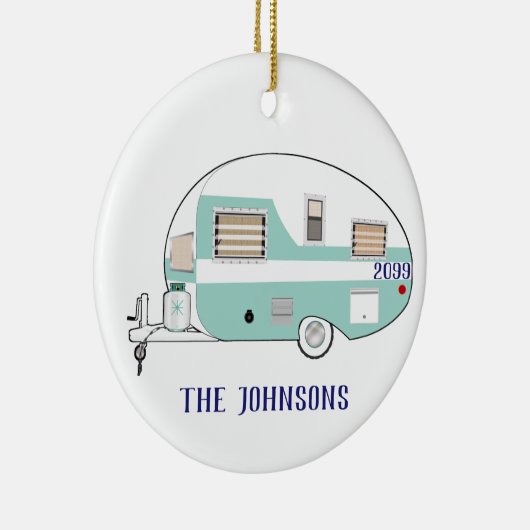 ファミリーキャンプRVトレーラーキャンパーラウンドクリスマス セラミックオーナメント (右)