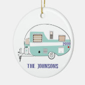 ファミリーキャンプRVトレーラーキャンパーラウンドクリスマス セラミックオーナメント (左)