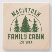 ファミリーキャ素朴ビンの木ファミリー名グリーン ストーンコースター (正面)