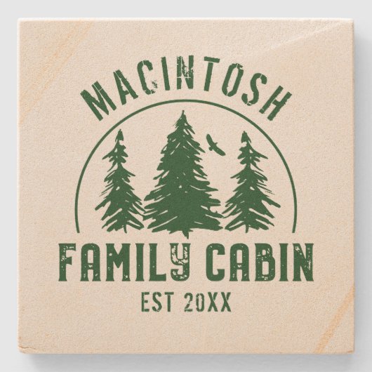 ファミリーキャ素朴ビンの木ファミリー名グリーン ストーンコースター (正面)