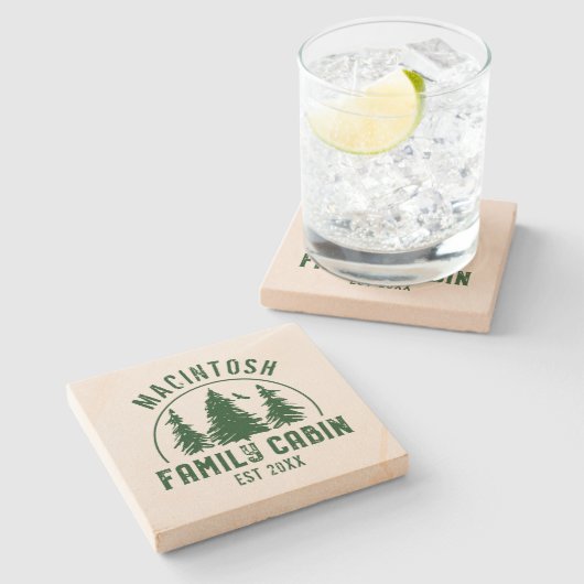 ファミリーキャ素朴ビンの木ファミリー名グリーン ストーンコースター (横)