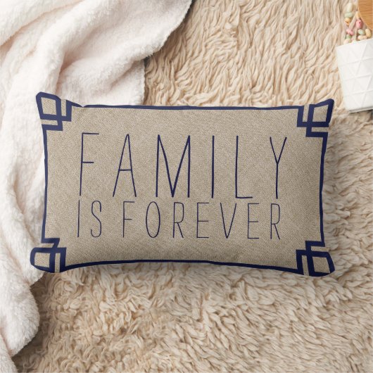 ファミリークォーターベージュリフェイクネン&ブルーフレーム2 ランバークッション (ブランケット)