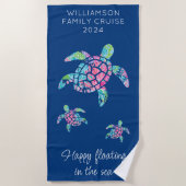 ファミリークパーソナライズされたルーズバケーションウミガメ ビーチタオル (正面)