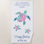 ファミリークパーソナライズされたルーズバケーションウミガメ ビーチタオル (正面)