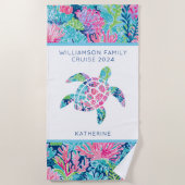 ファミリークモダンルーズバケーションシータートルネーム ビーチタオル (正面)