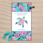 ファミリークモダンルーズバケーションシータートルネーム ビーチタオル