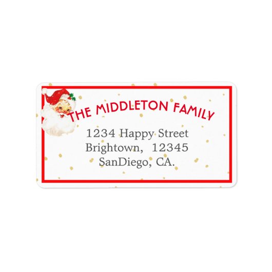 ファミリークリすてきスマスサンタクロースおもしろいレッド縁ど ラベル (正面)